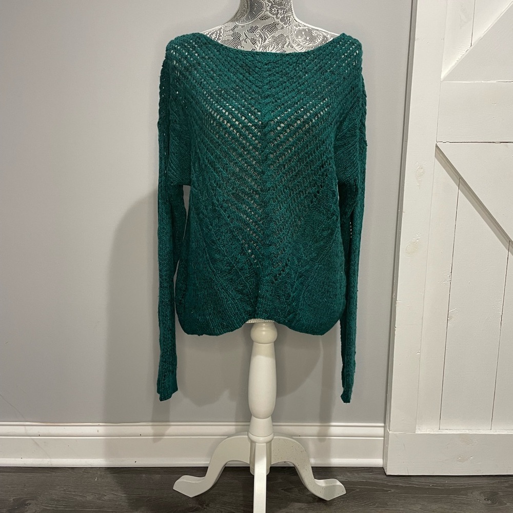 Bar III Green Crew Neck Sweater with Textured Knit